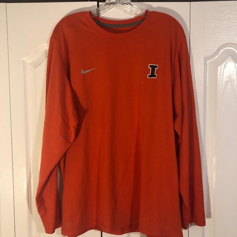 Nike-XL Illinois Illini Orange Long Sleeve Dri-fit